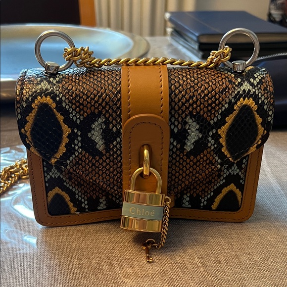 Chloe Handbags - Chloé Brown & Black Python-Print Crossbody with Gold Padlock